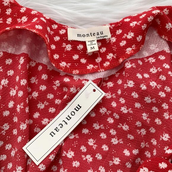 NWT Monteau - Red floral cold shoulder spaghetti strap top, M - Picture 5 of 5